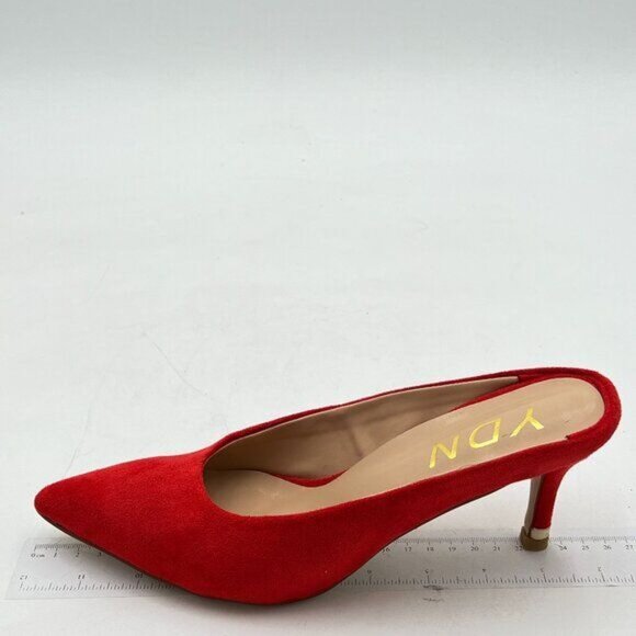 YDN Red Suede Pointed Toe Thin Mid Heel Backless Mules Pumps Slip On Slide Dress - Picture 2 of 8